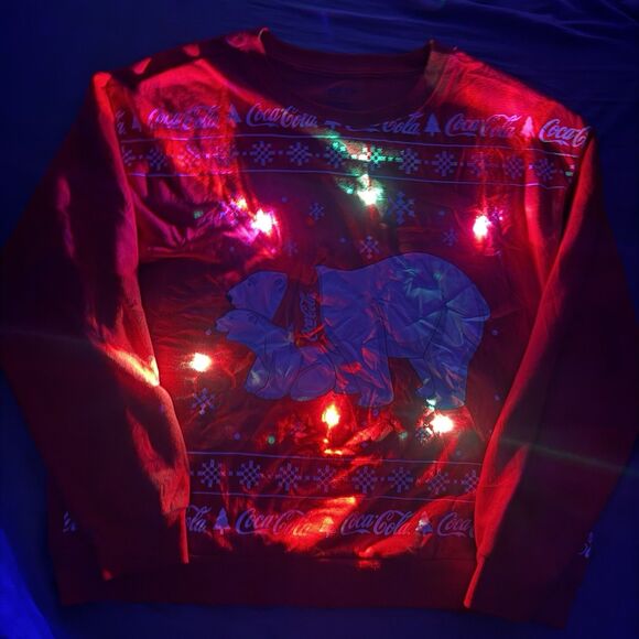 Christmas Coca Cola Polar Bear Light Up Christmas Sweatshirt XL - Picture 3 of 10